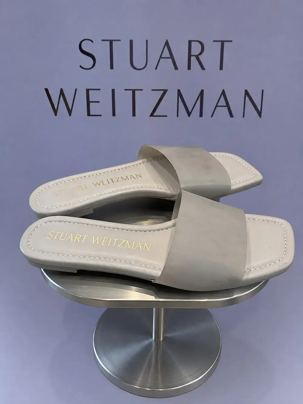 Stuart Weitzman Gray Square Toe Leather Slide Sandals Women’s 6.5B EU 37